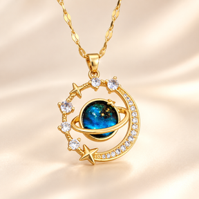 Celestia Orbit Necklace on satin