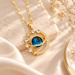 Celestia Orbit Necklace styled on stone
