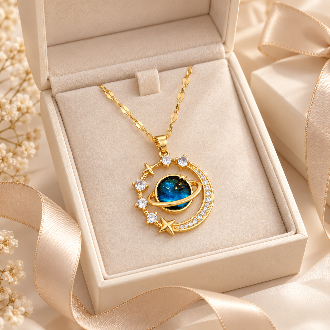 Celestia Orbit Necklace in gift box