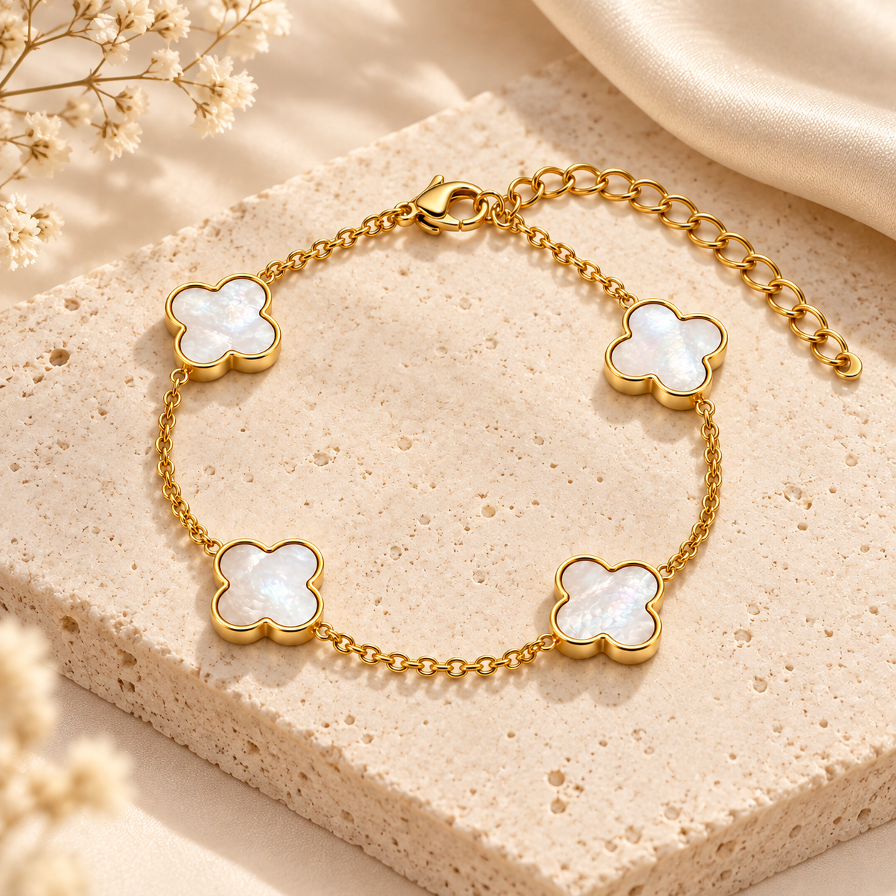 Mirella Pearlescent Clover Bracelet editorial styling