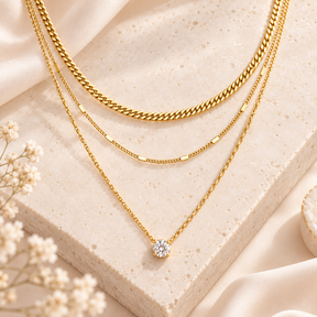 Luce Trio Layered Necklace styled on stone