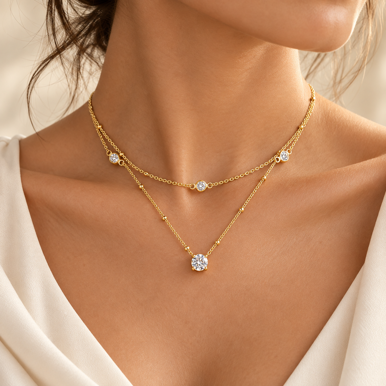 Lucia Double-Layer Necklace worn