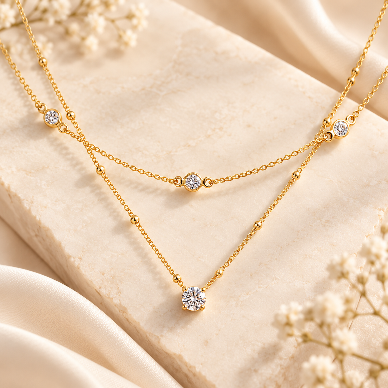 Lucia Double-Layer Necklace styled on stone