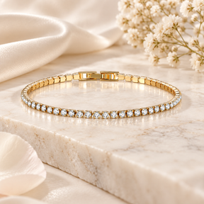 Riviera Gold Tennis Bracelet styled on stone