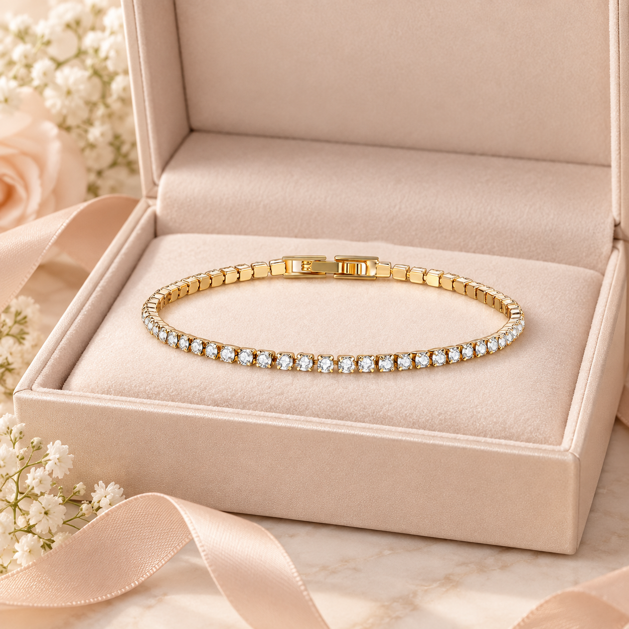 Riviera Gold Tennis Bracelet in gift box
