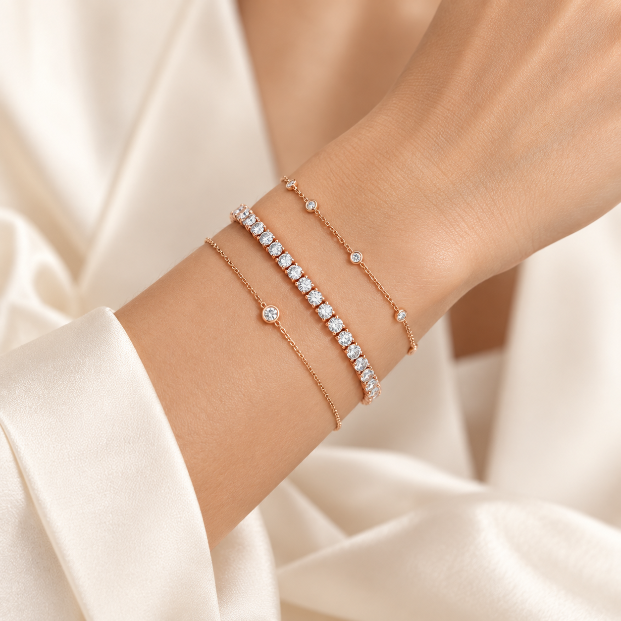 Riviera Rose Gold Tennis Bracelet worn