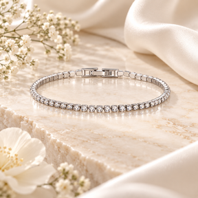 Riviera Silver Tennis Bracelet styled on stone
