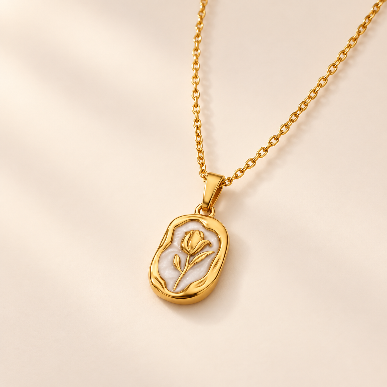 Rosalia Botanical Pendant Necklace on satin
