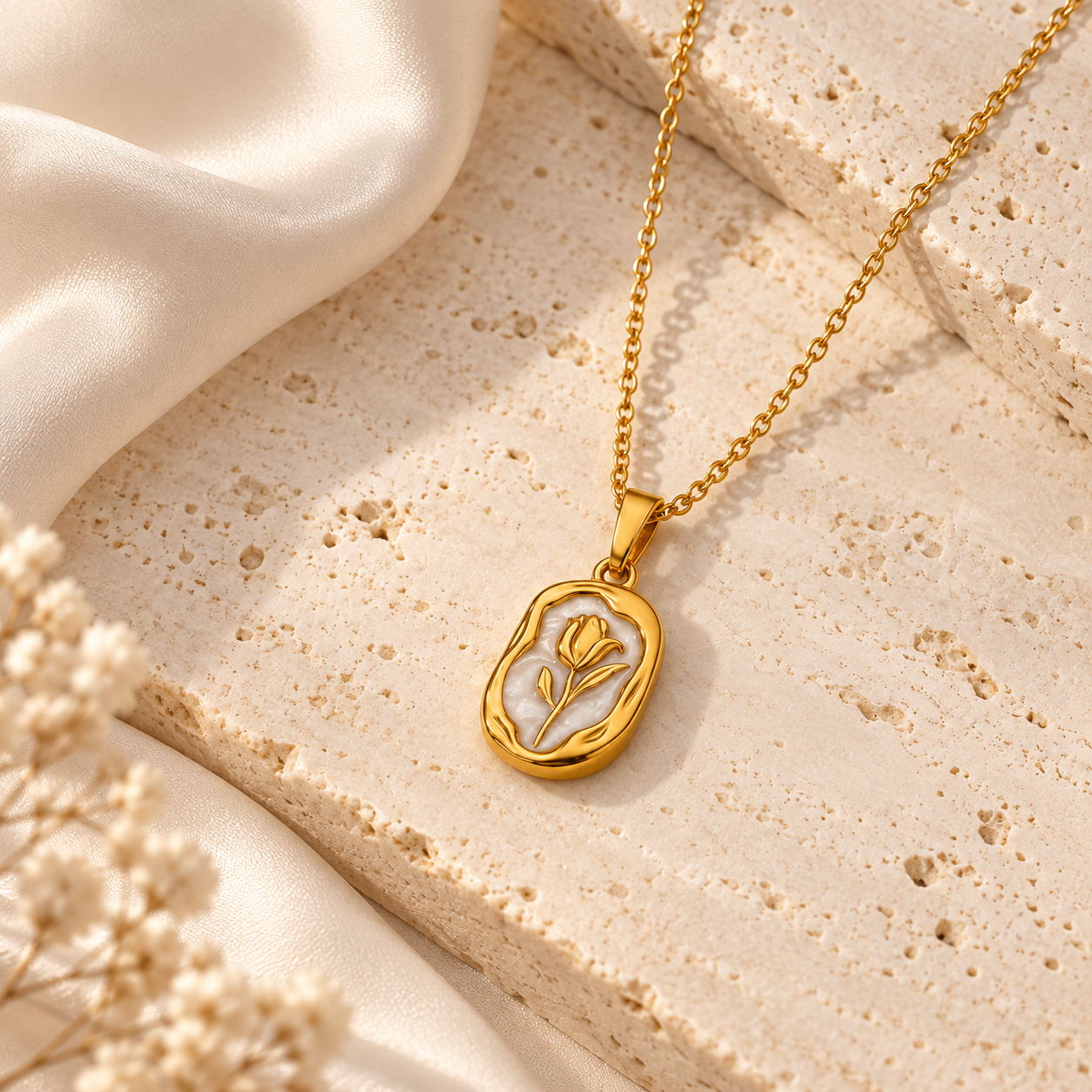 Rosalia Botanical Pendant styled on stone