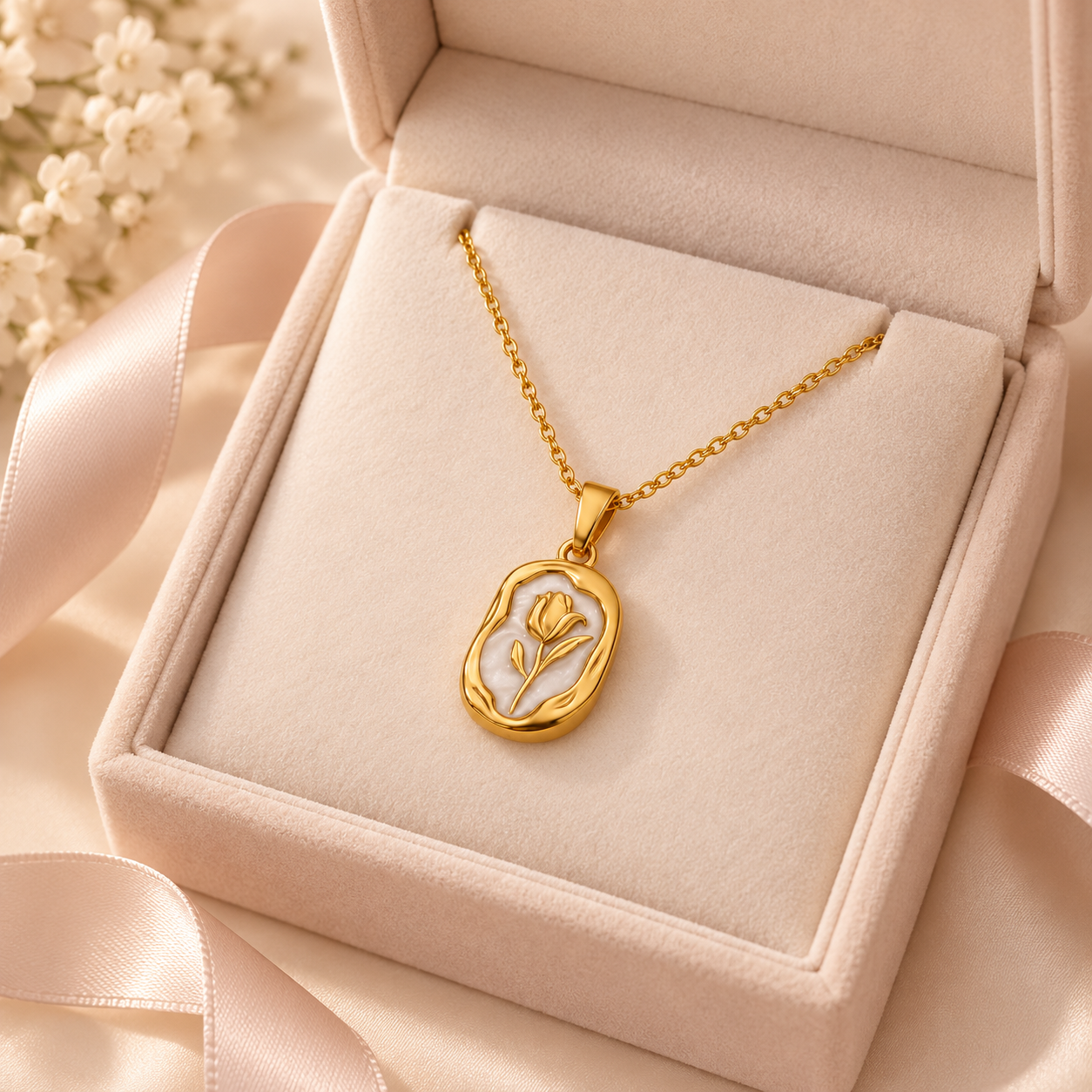 Rosalia Botanical Pendant Necklace in gift box